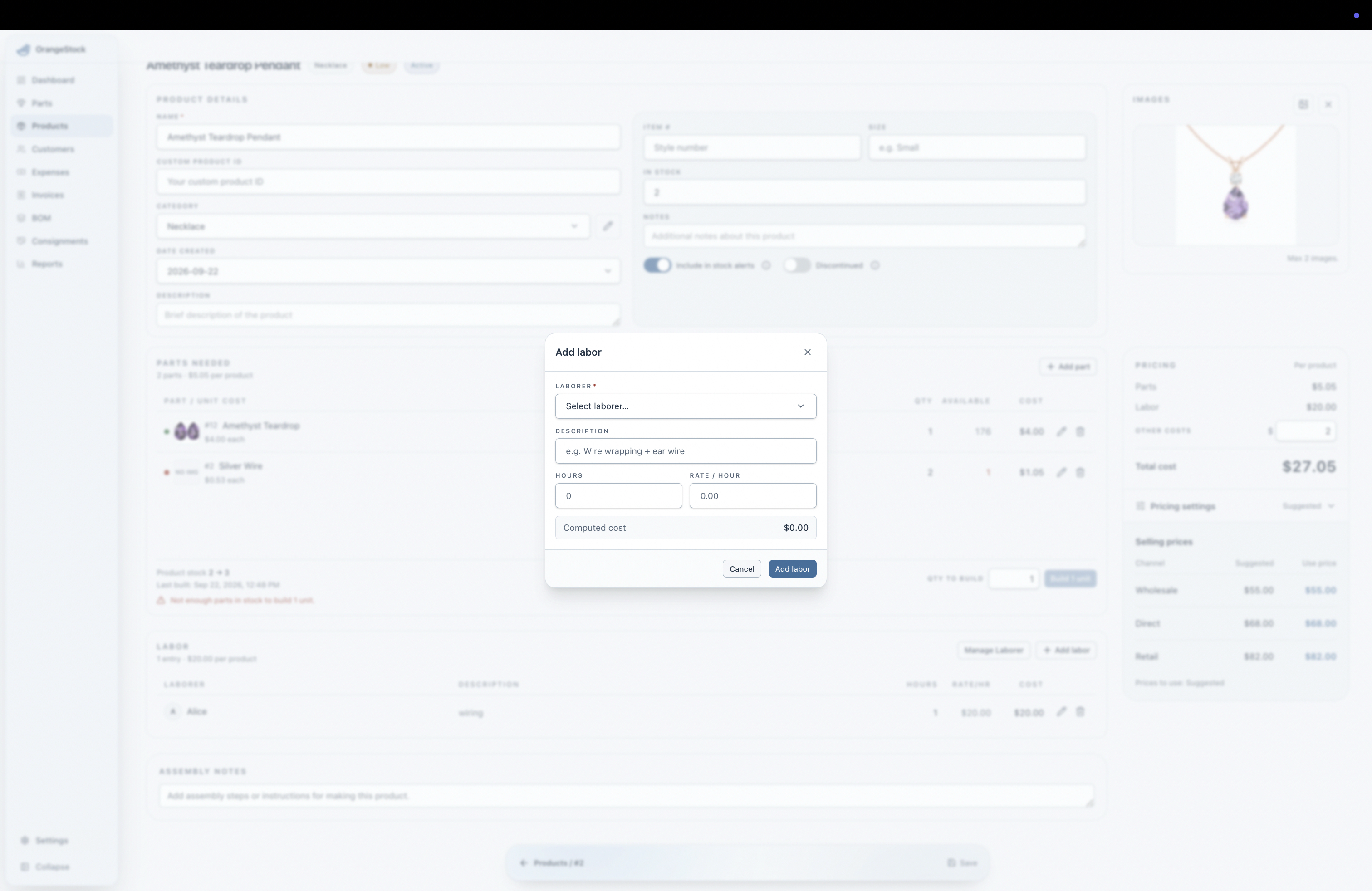 Add labor to a product