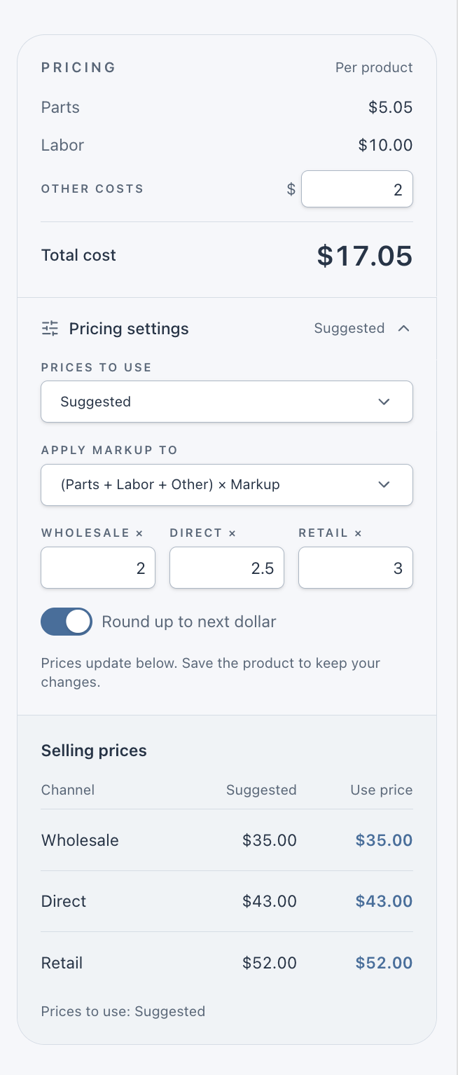 Product pricing controls